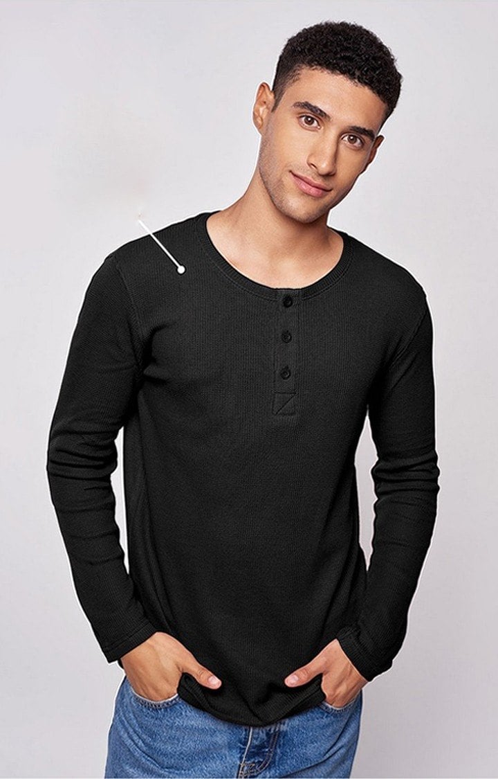 Men's Black Solid Regular T-Shirt