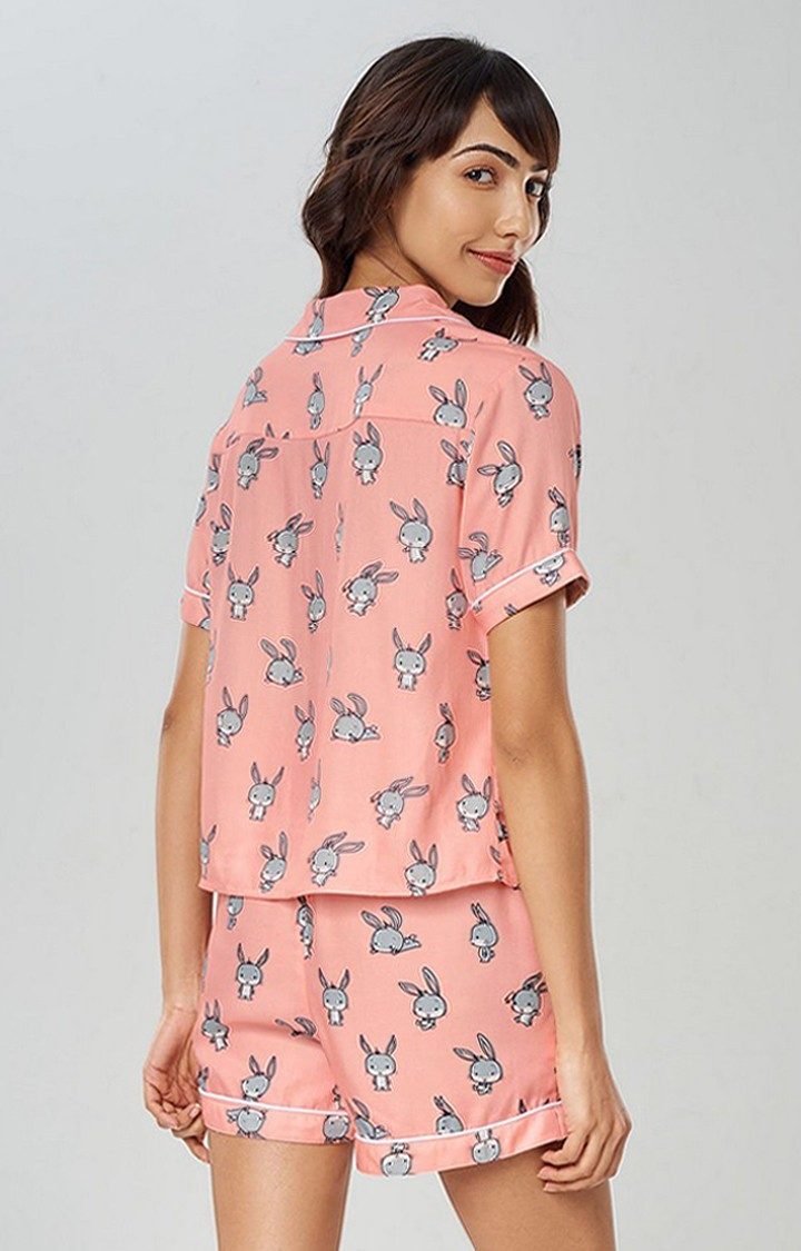 Women's Peach Official Bugs Bunny: Chibi Pattern Nightwear Sets
