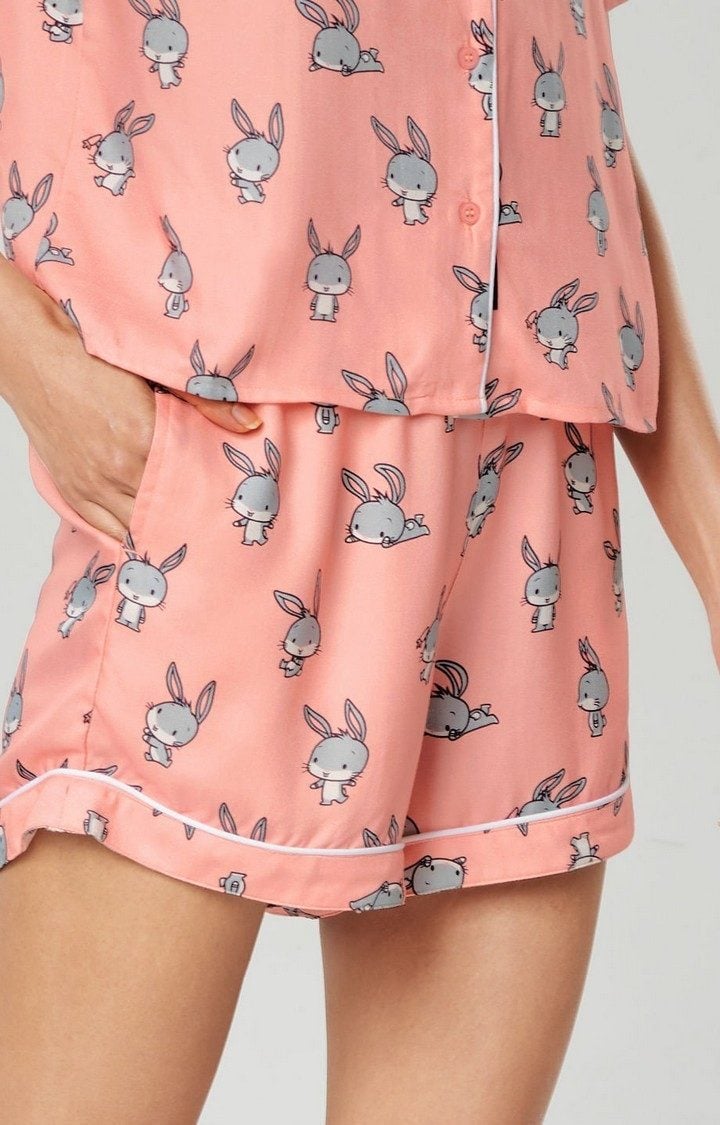 Women's Peach Official Bugs Bunny: Chibi Pattern Nightwear Sets