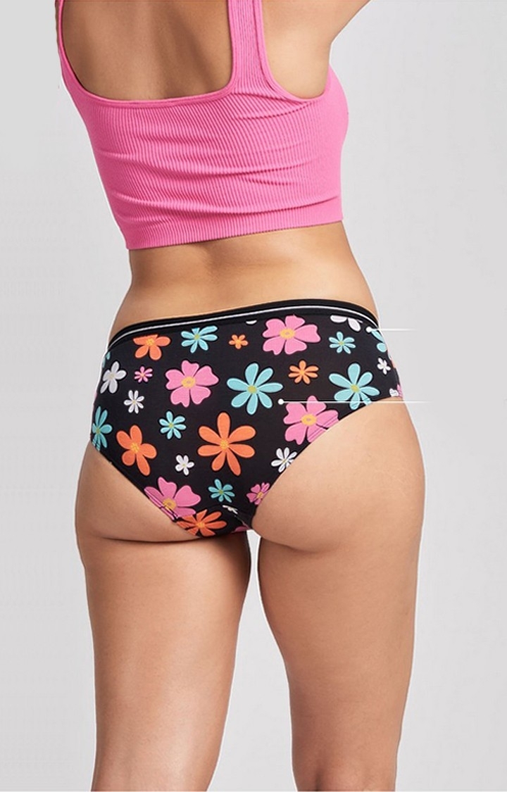 Women's Black Floral Pattern Hipster Panties