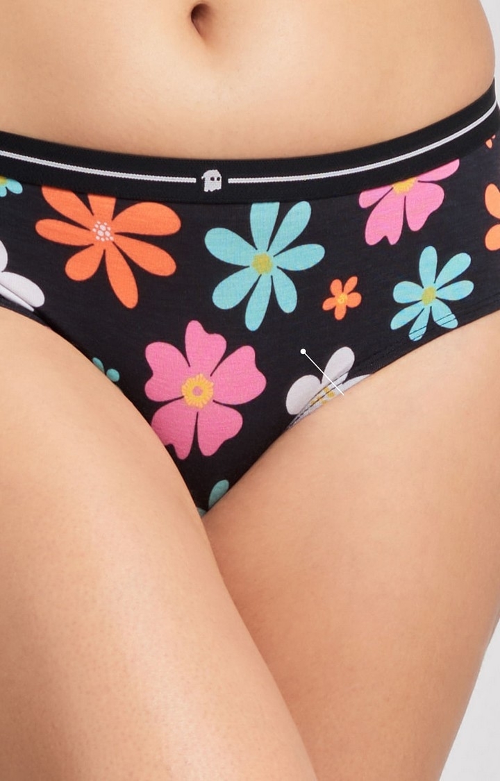 Women's Black Floral Pattern Hipster Panties