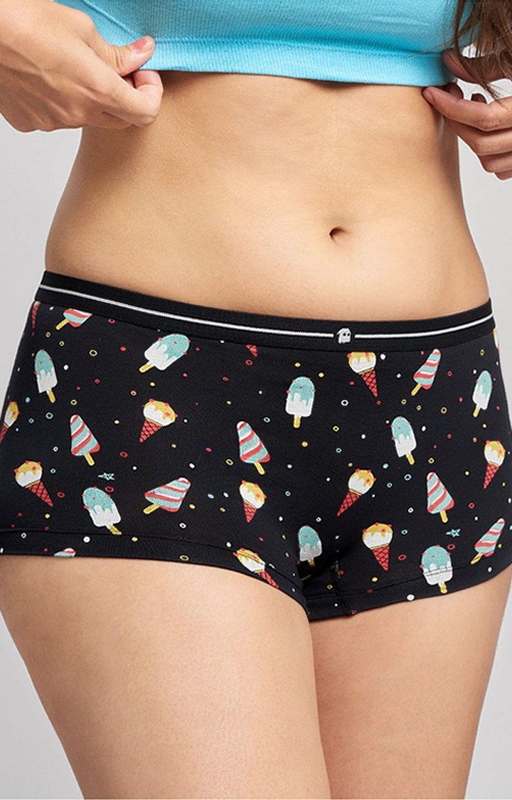 Women's Black Popsicle Pattern Boyshorts