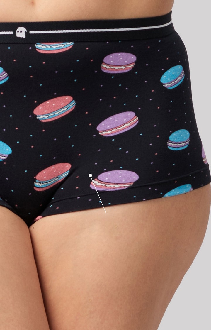 Women's Black Macaroons Pattern Boyshorts