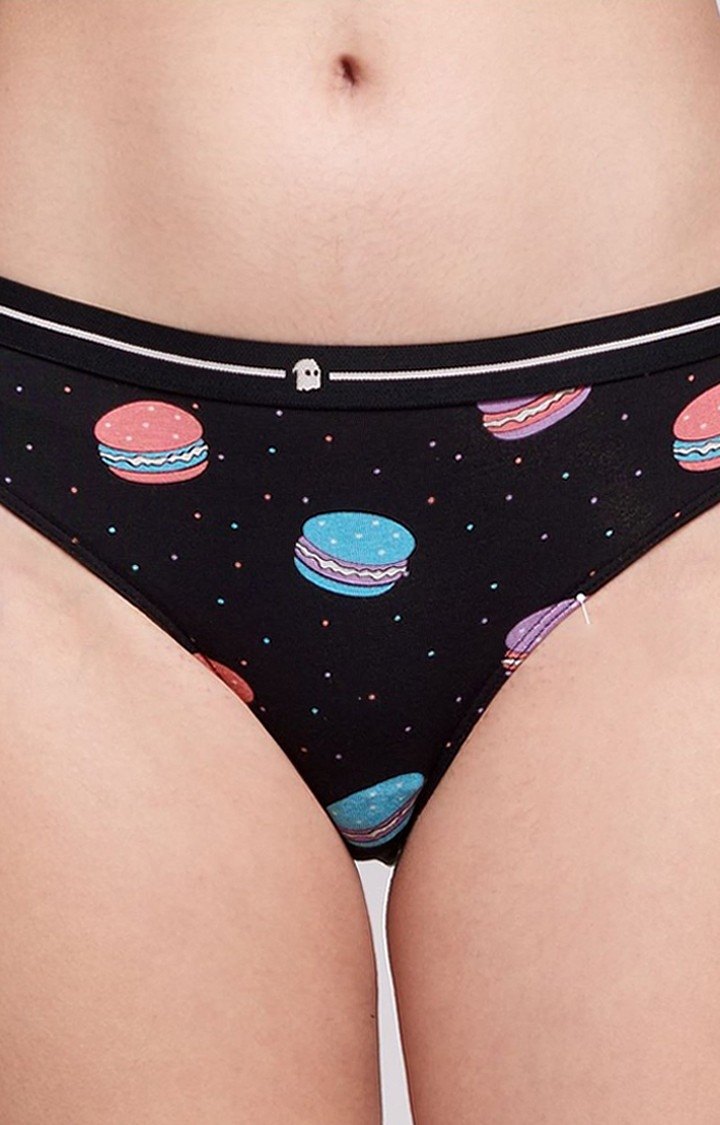 Women's Black Macaroons Pattern Panties