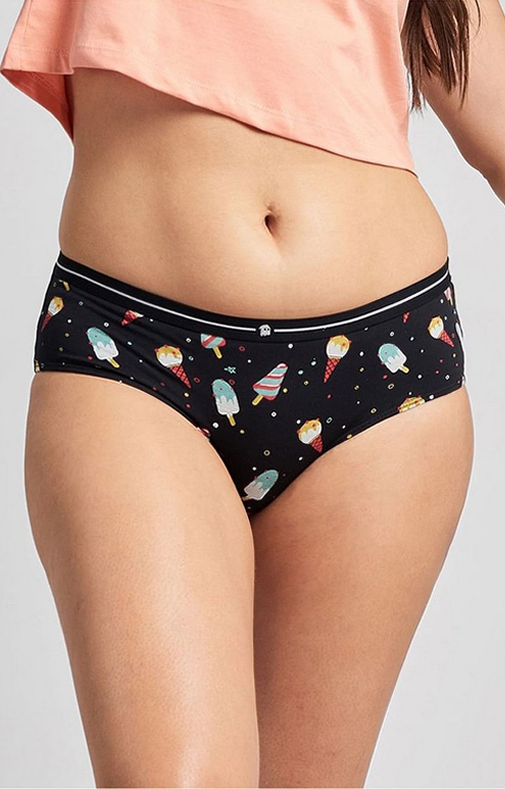 The Souled Store | Women's Black Popsicle Pattern Hipster Panties