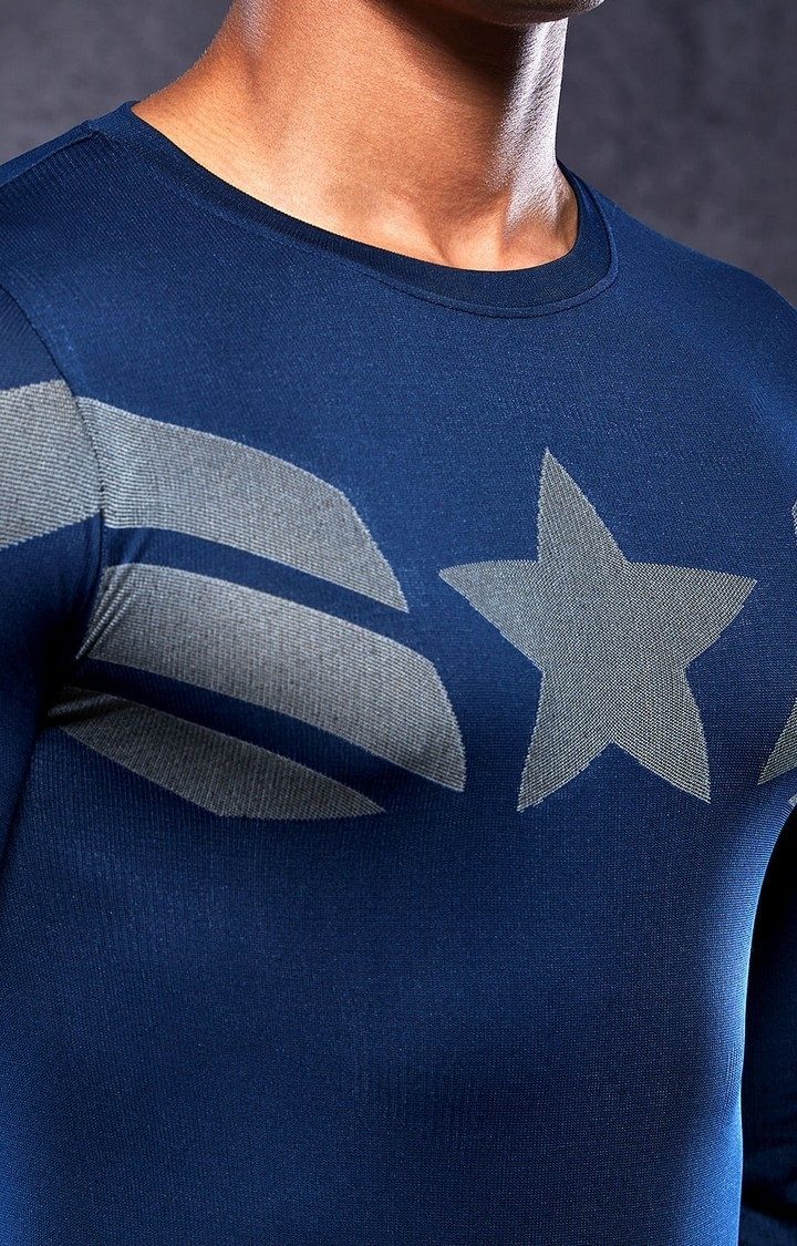 Men's Captain America: The Suit Blue Printed Activewear T-Shirt