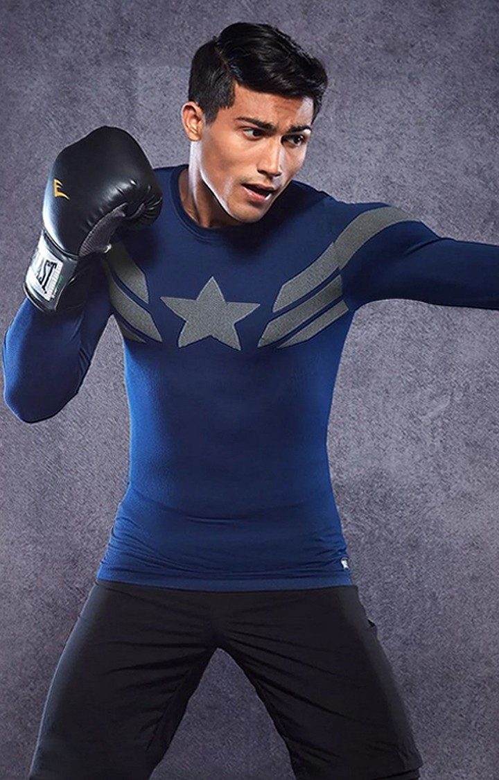 Men s Captain America The Suit Blue Printed Activewear T Shirt
