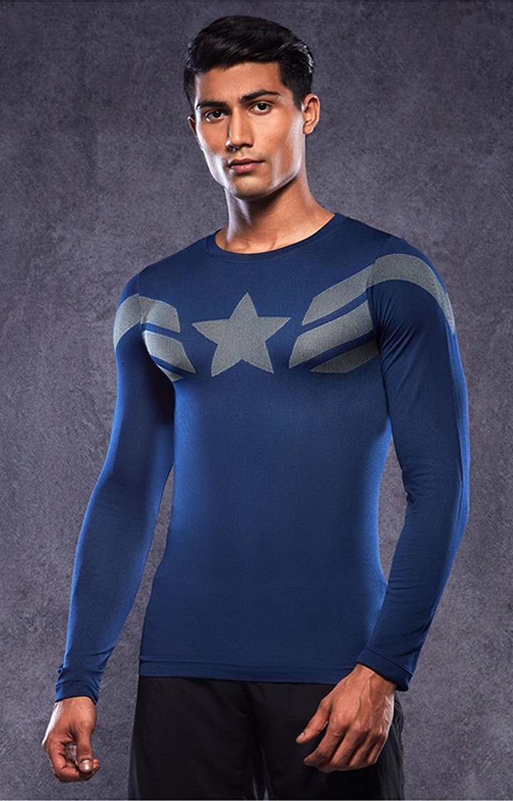 Men's Captain America: The Suit Blue Printed Activewear T-Shirt