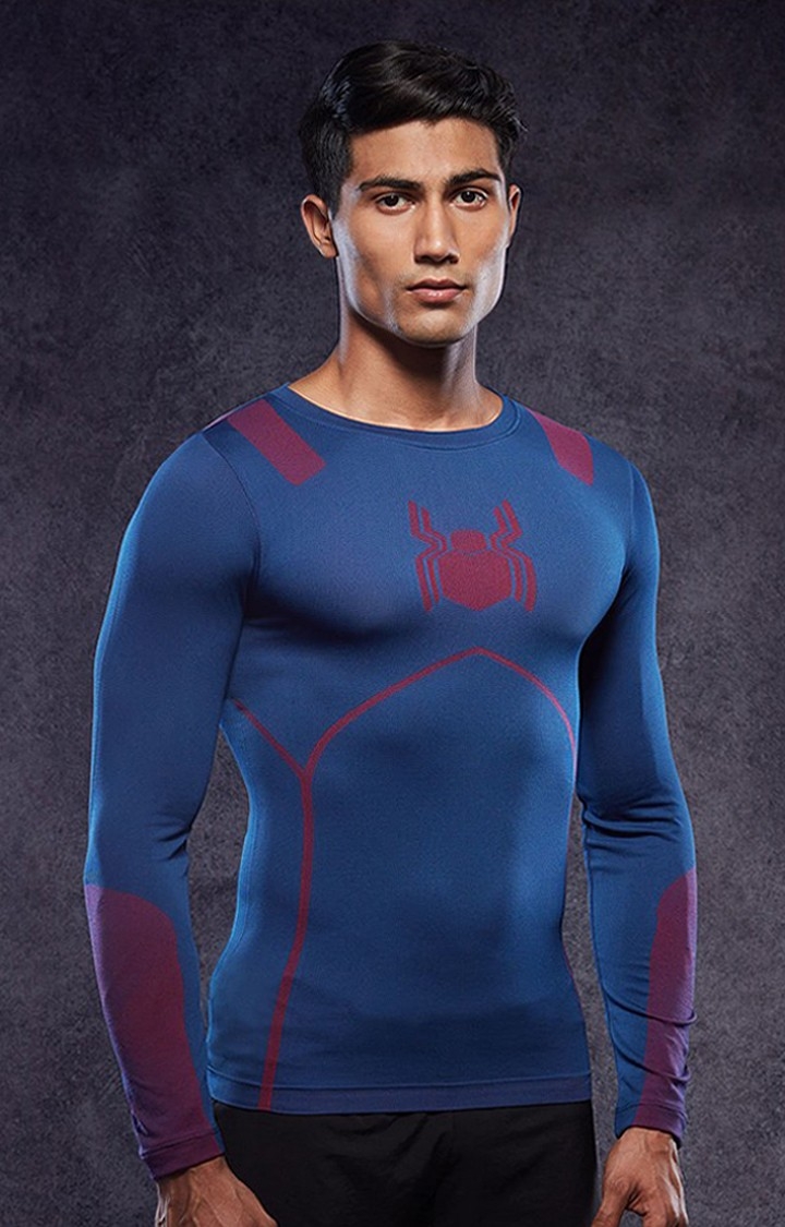 The Souled Store | Men's Spider-Man: The Suit Blue Printed Activewear T-Shirt