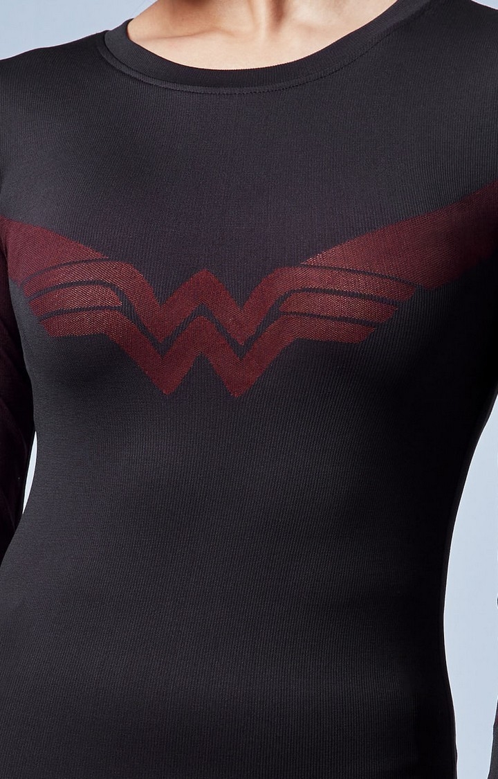 Women's Wonder Women: Logo Black Printed Activewear T-Shirt