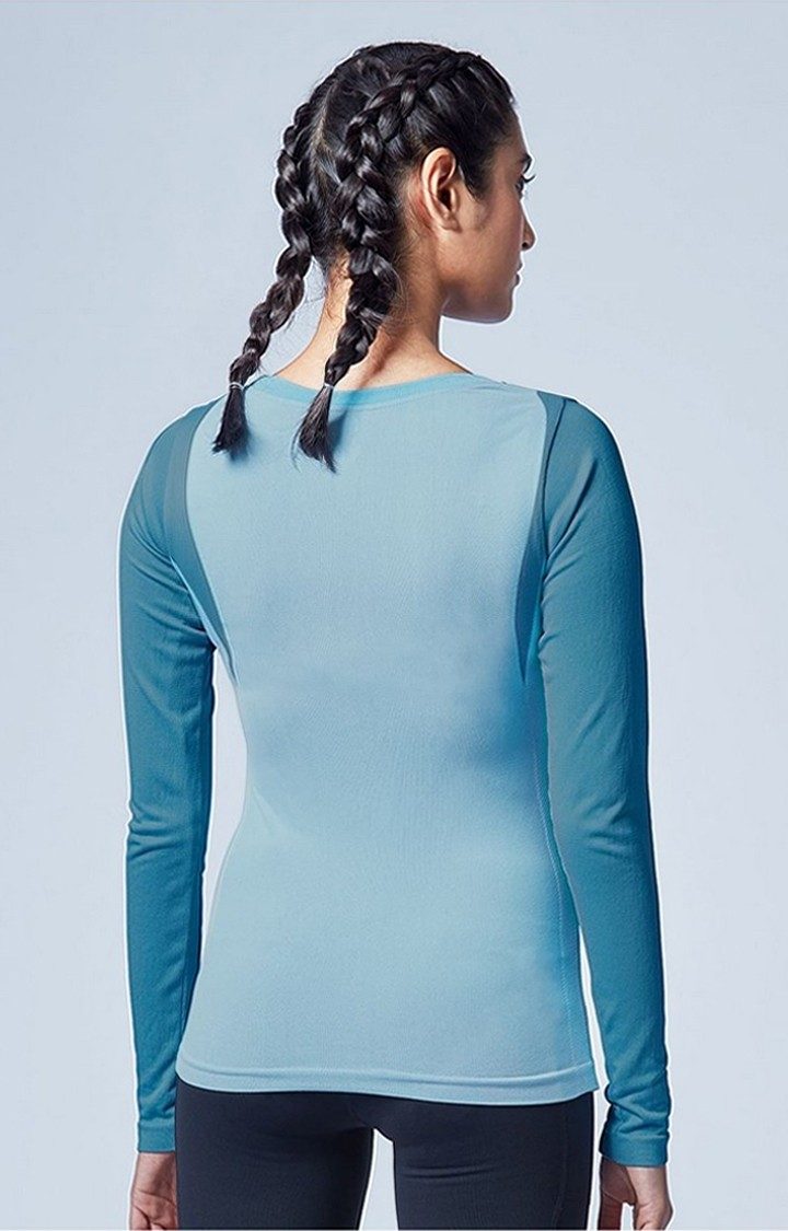 Women's Blue Solid Activewear T-Shirt