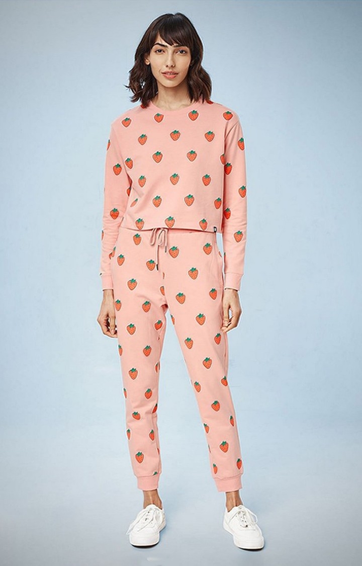 Women's Strawberry Pink Printed Co-ords