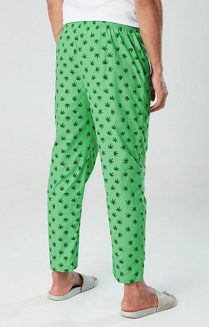 Men's Reggae Leaf  Light Green Cotton Printed Trackpant