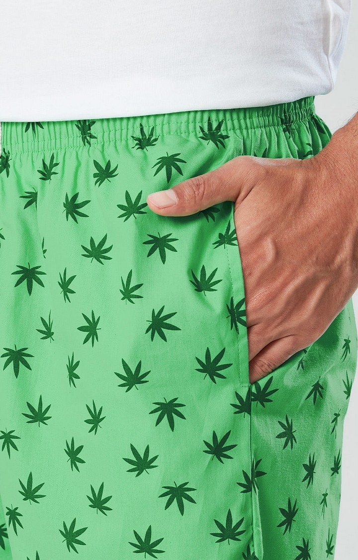 Men's Reggae Leaf  Light Green Cotton Printed Trackpant