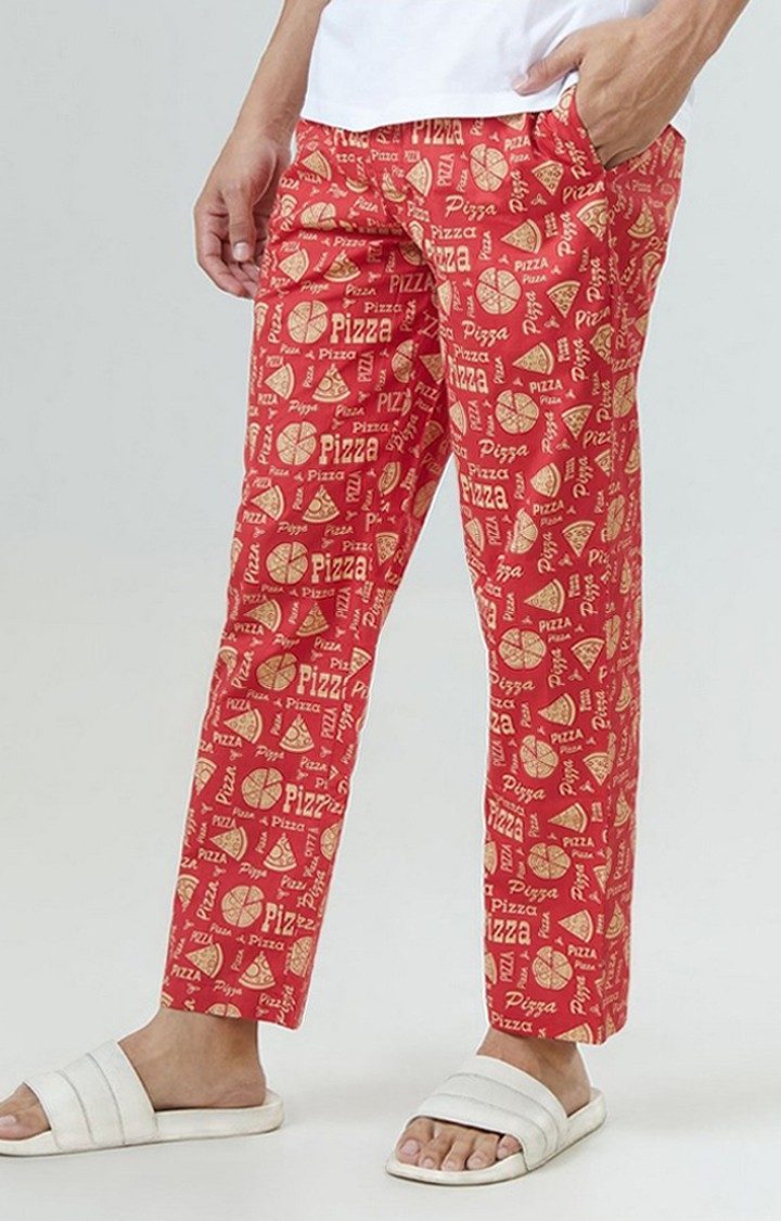 Men's Pizza  Orange Cotton Printed Trackpant