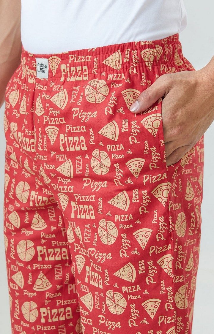 Men's Pizza  Orange Cotton Printed Trackpant