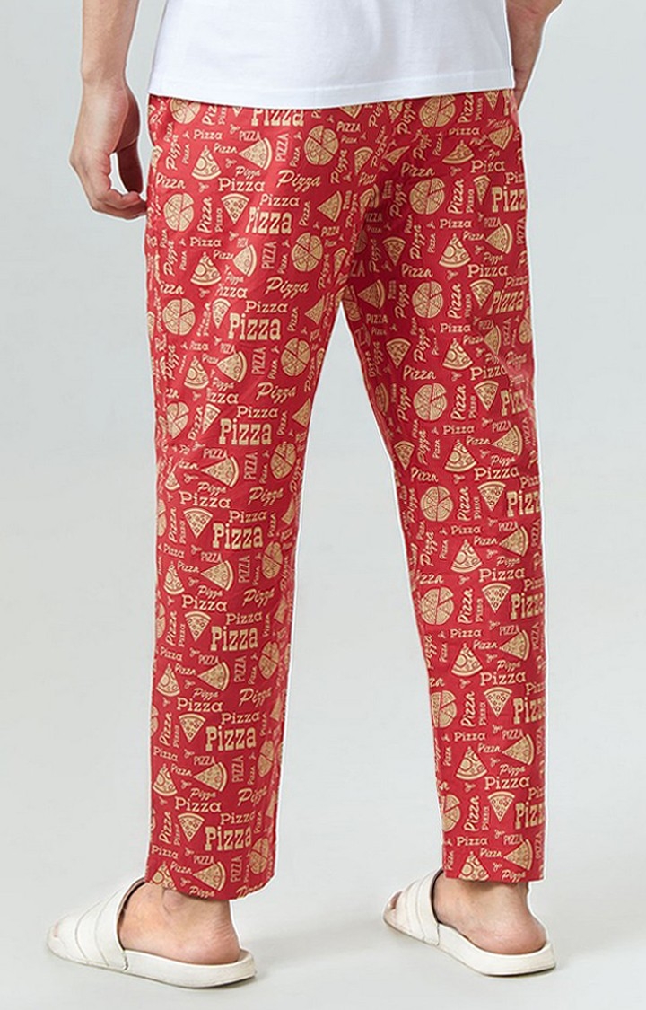 Men's Pizza  Orange Cotton Printed Trackpant