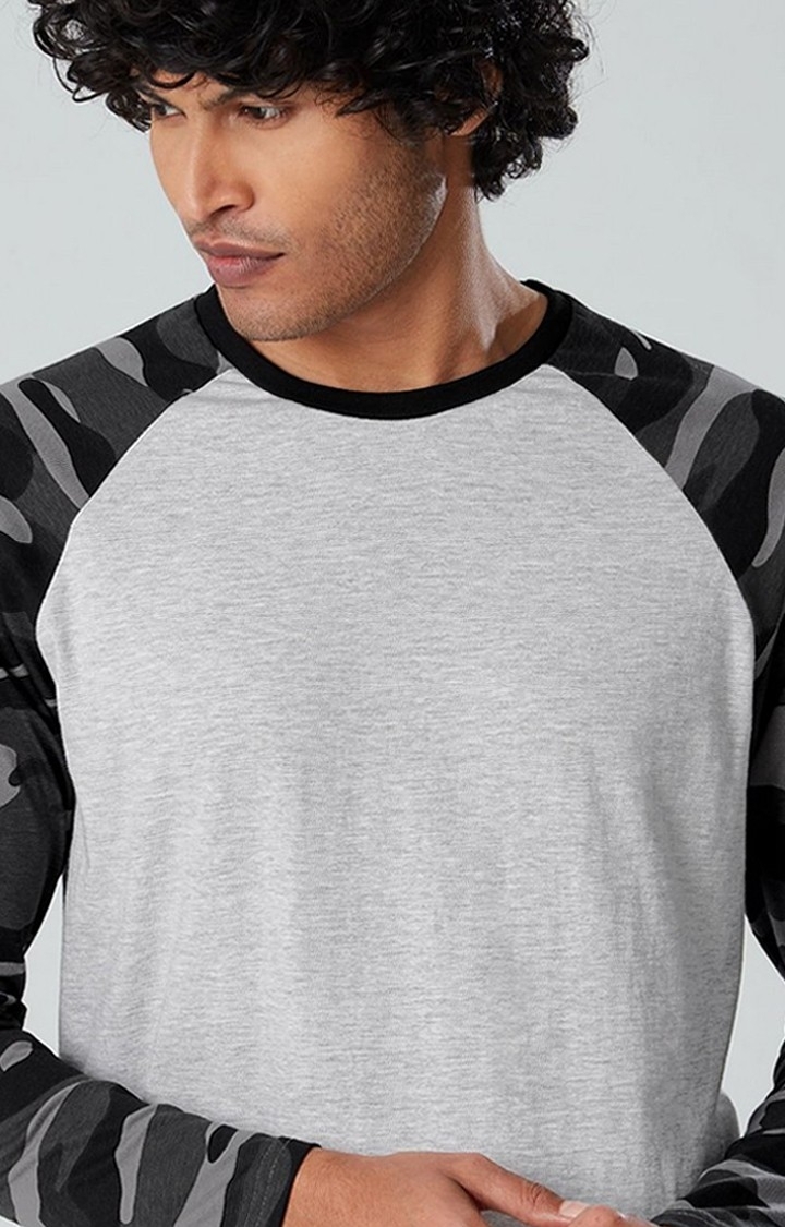 Men's Grey & Black Solid Regular T-Shirt