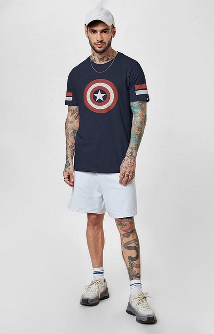 Men's Captain America: Shield Blue Printed Regular T-Shirt