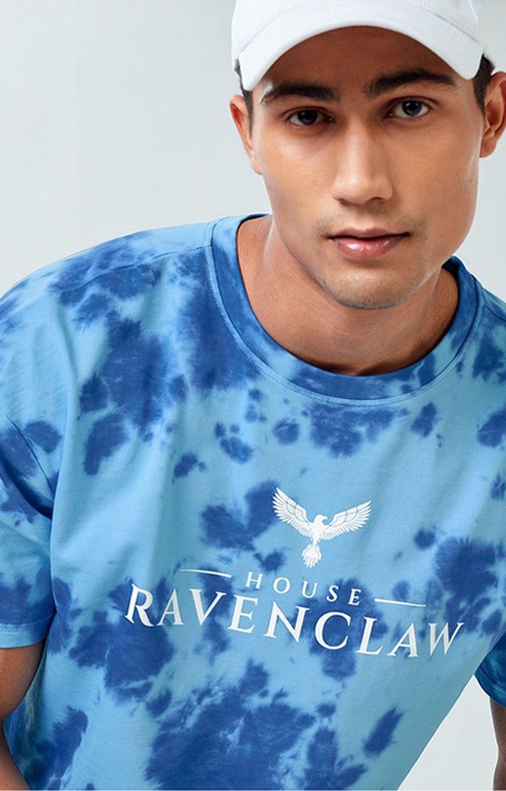 Men's Harry Potter: House Ravenclaw Blue Tie Dye Printed Oversized T-Shirt