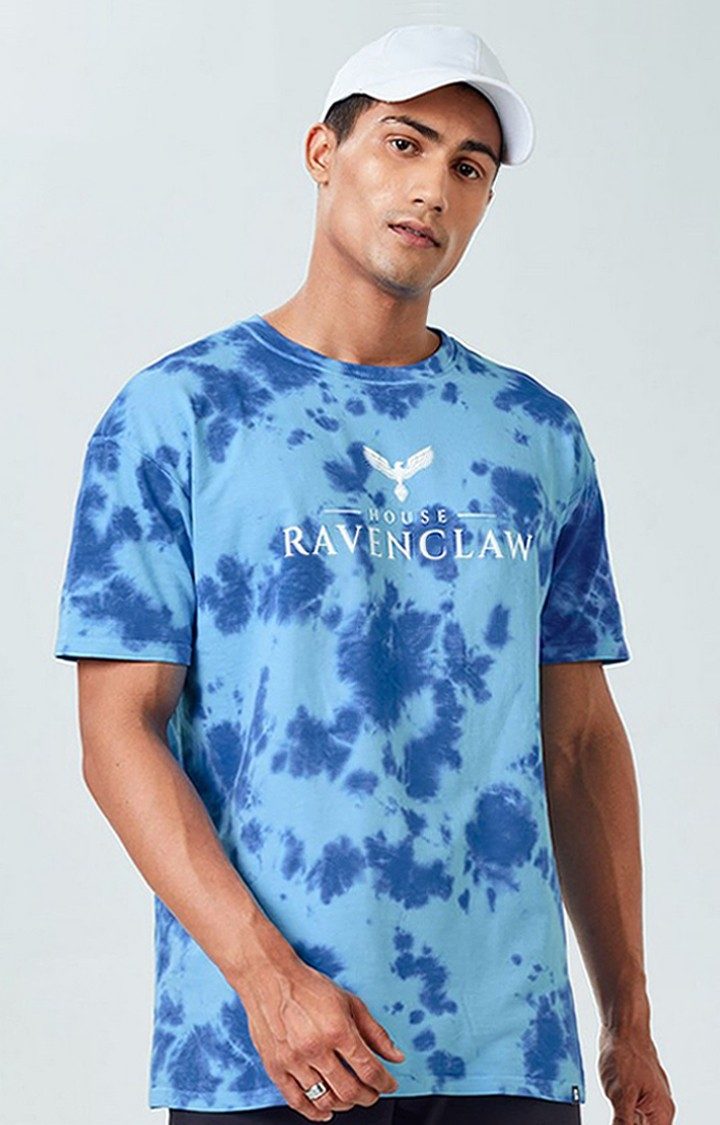 Men's Harry Potter: House Ravenclaw Blue Tie Dye Printed Oversized T-Shirt