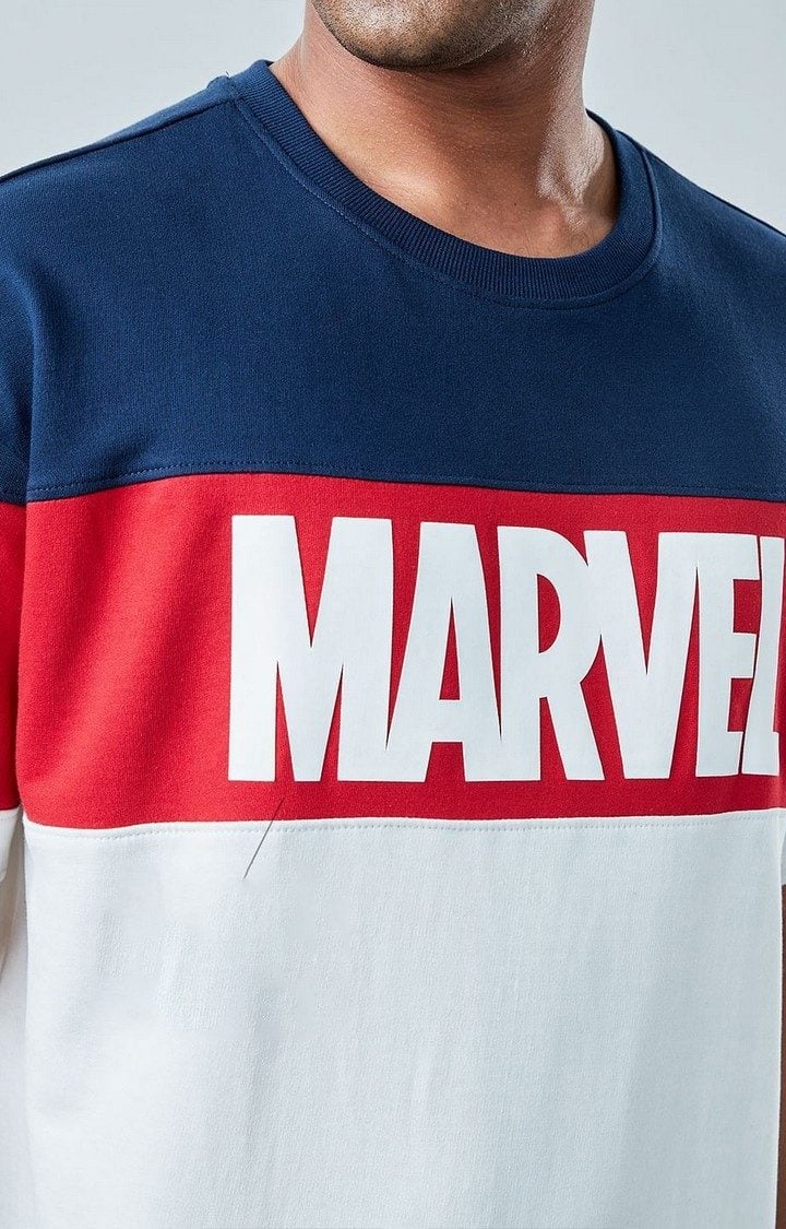 Men's Marvel: Logo Multicolour Typographic Printed Oversized T-Shirt