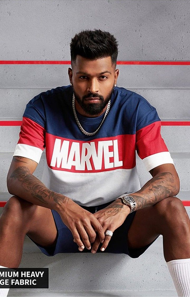 Men's Marvel: Logo Multicolour Typographic Printed Oversized T-Shirt