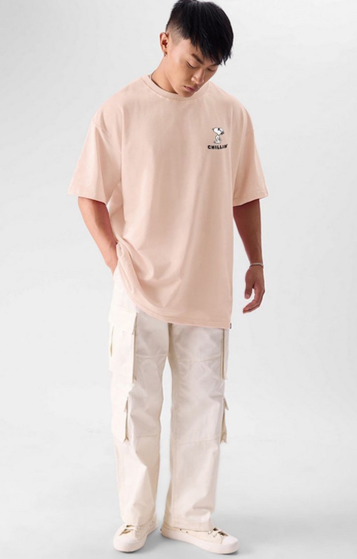 Men's Peanuts: Chillin Pink Solid Oversized T-Shirt
