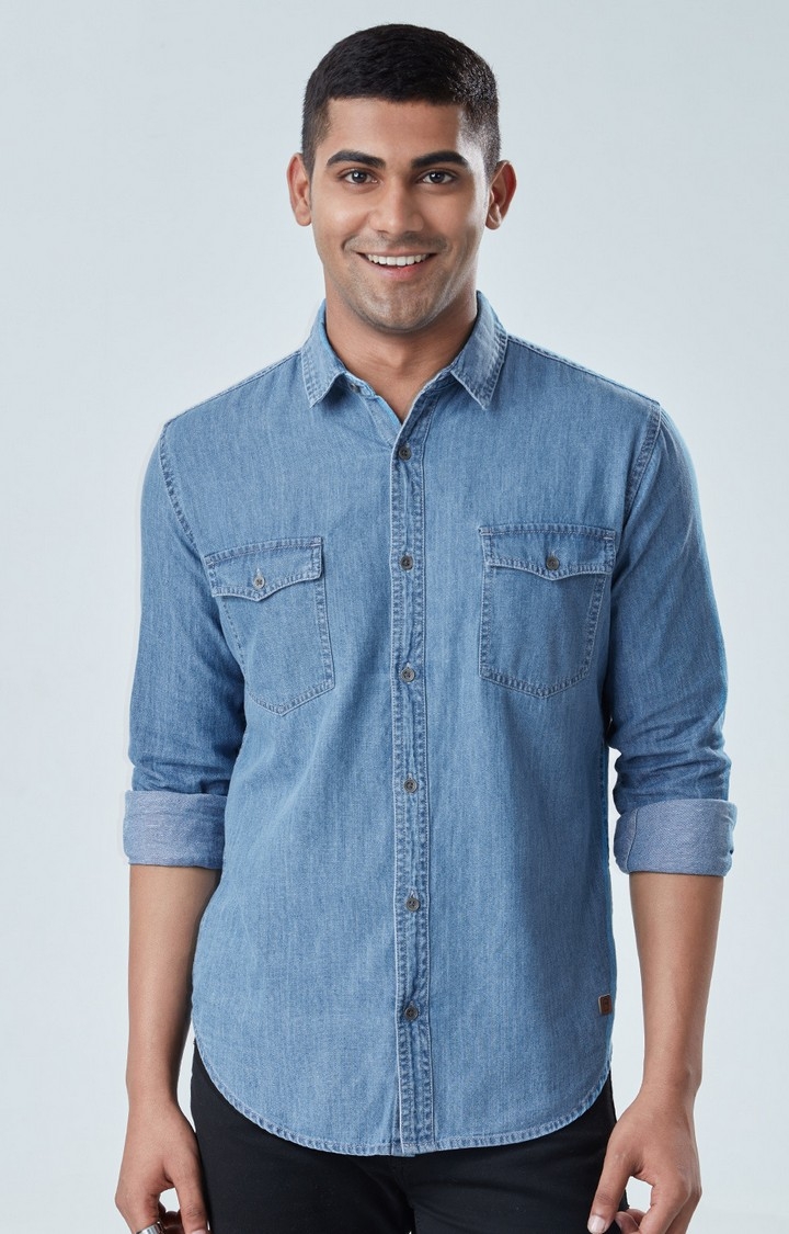 Men's Classic Denim Shirt: Washed Blue Denim Shirts