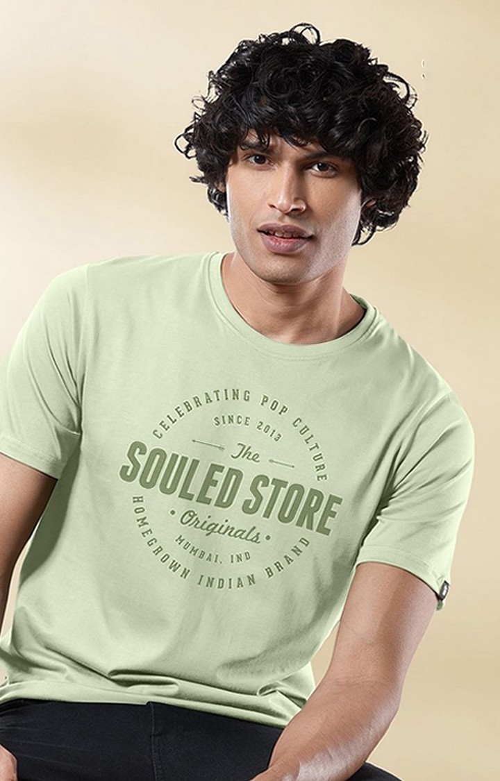 Men's Green Typographic Printed Regular T-Shirt