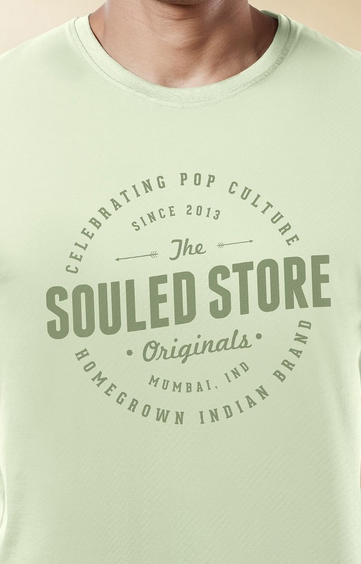 Men's Green Typographic Printed Regular T-Shirt