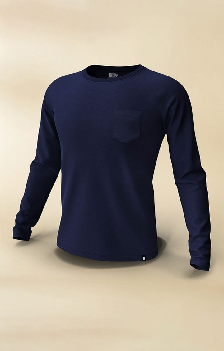 Men's Blue Solid Regular T-Shirt