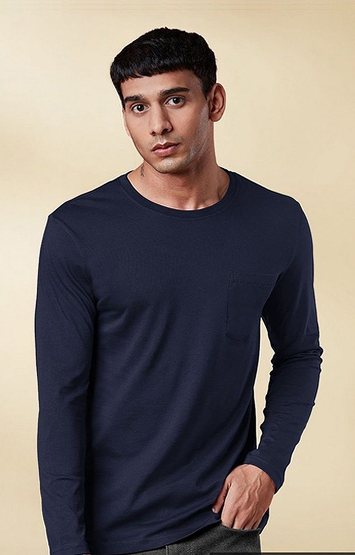 Men's Blue Solid Regular T-Shirt