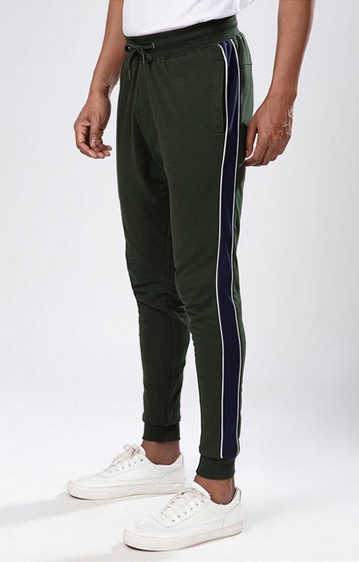 Men's  Military Olive Cotton Solid Activewear Joggers