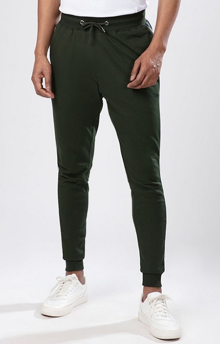 Men's  Military Olive Cotton Solid Activewear Joggers