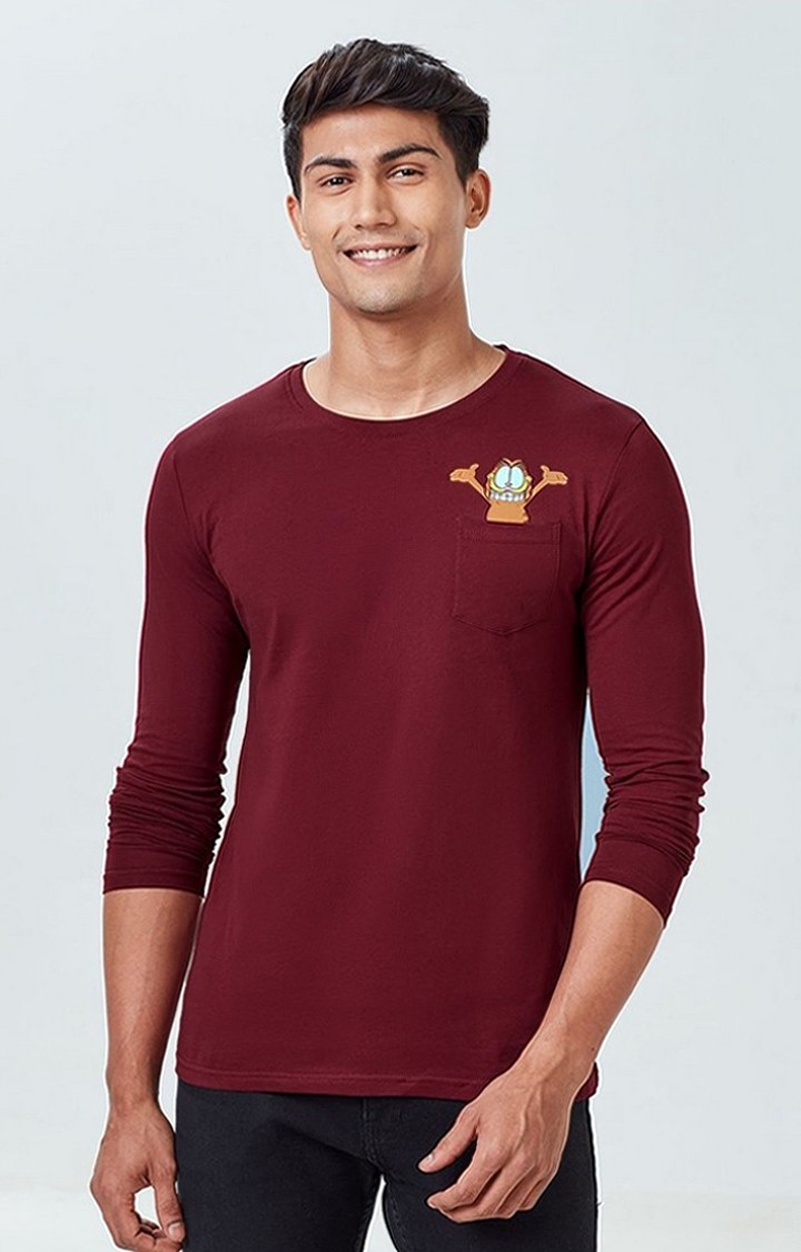 Men's Garfield: Face Red Solid Regular T-Shirt
