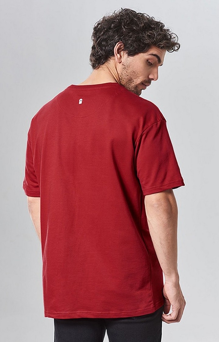 Men's TSS Originals Red Typographic Printed Oversized T-Shirt
