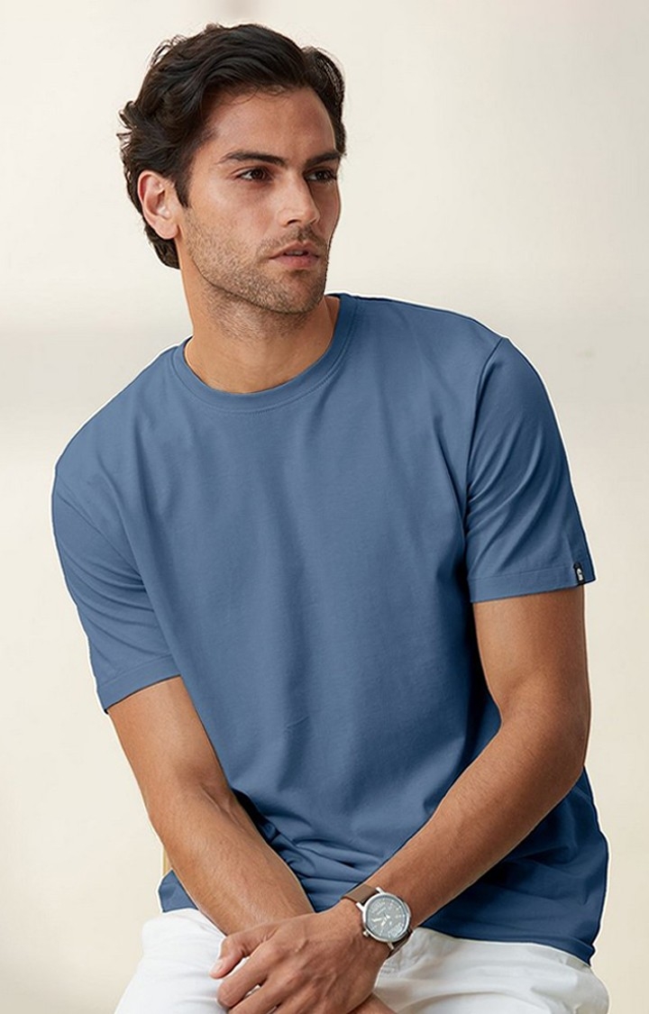 The Souled Store | Men's Blue Solid Regular T-Shirt