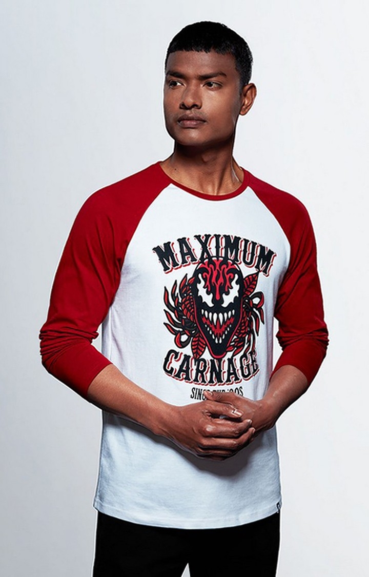 Men's Marvel: Maximum Carnage White & Red Printed Regular T-Shirt