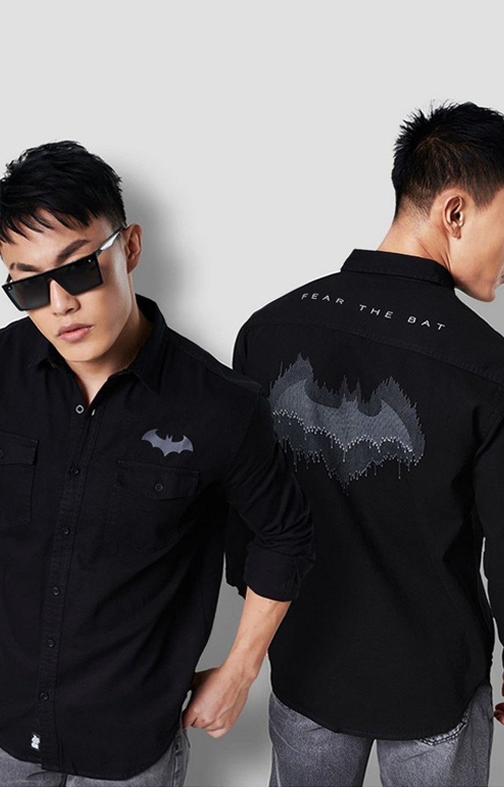 Men's Batman: Fear The Bat Black Printed Casual Shirt