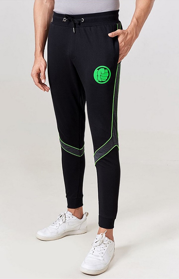 The Souled Store | Men's Hulk Incredible Black PolyCotton Solid Activewear Joggers