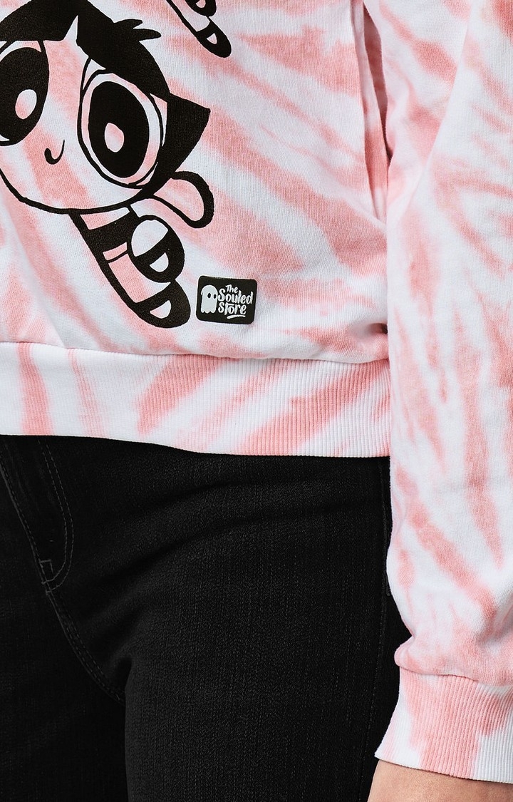 Women's Powerpuff Girls: Girls Rule Pink & White Tie Dye Printed Sweatshirts