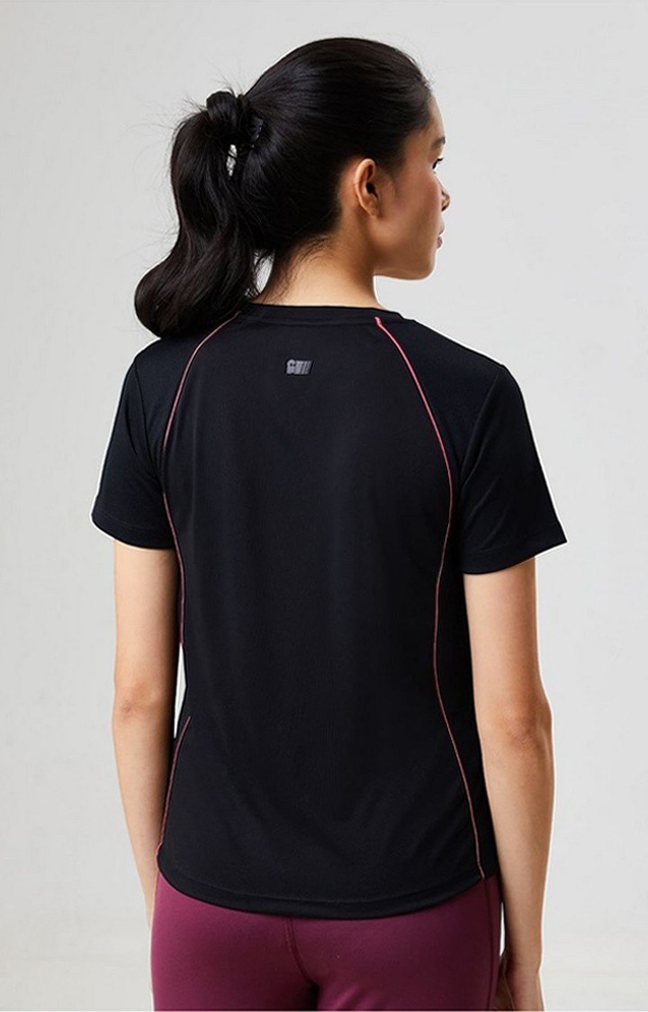 Women's Powerpuff Girls: Supertough Black Printed Activewear T-Shirt