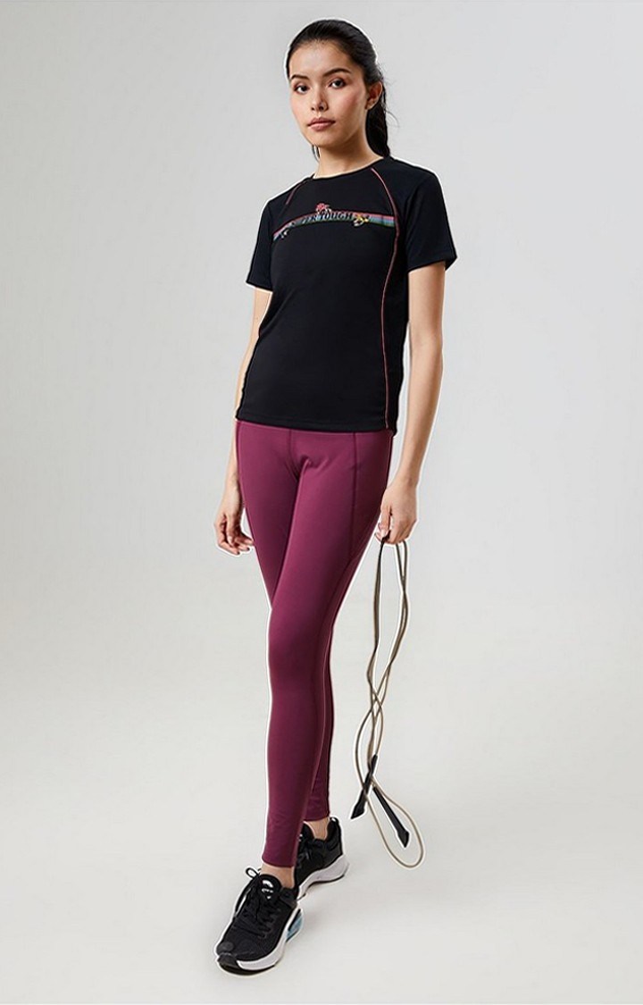 Women's Powerpuff Girls: Supertough Black Printed Activewear T-Shirt