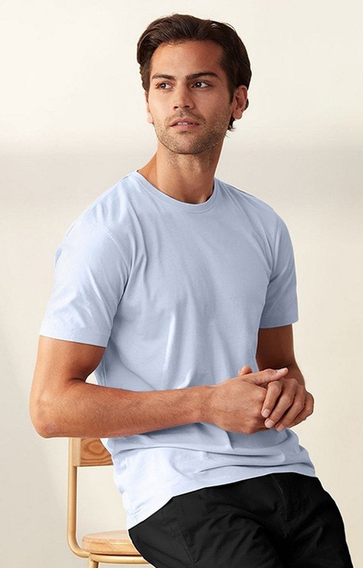 Men's Blue Solid Regular T-Shirt