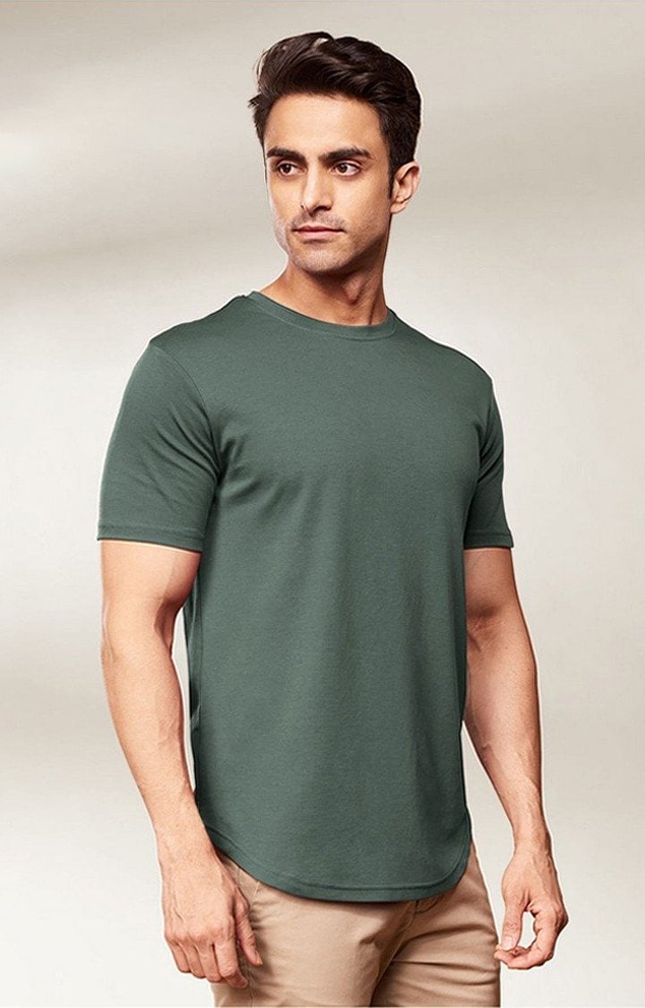 Men's Green Solid Regular T-Shirt