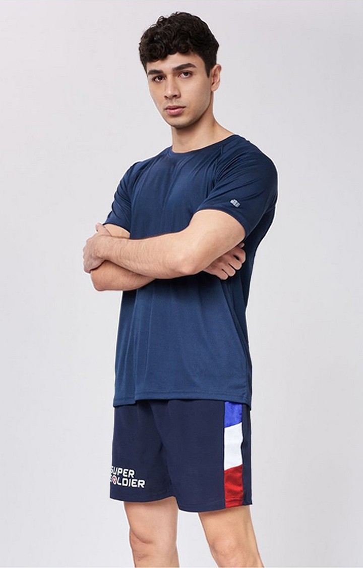 Men's Captain America Super Soldier Blue Cotton Typographic Printed Activewear Shorts