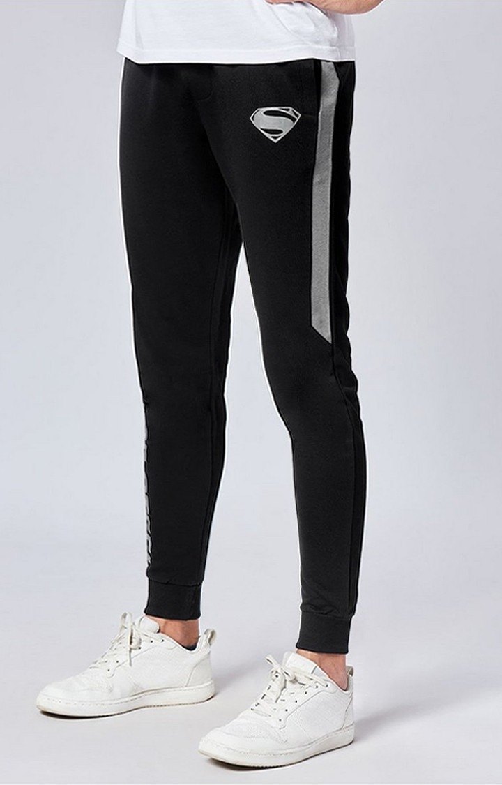 Men's Superman Black Cotton Solid Activewear Joggers