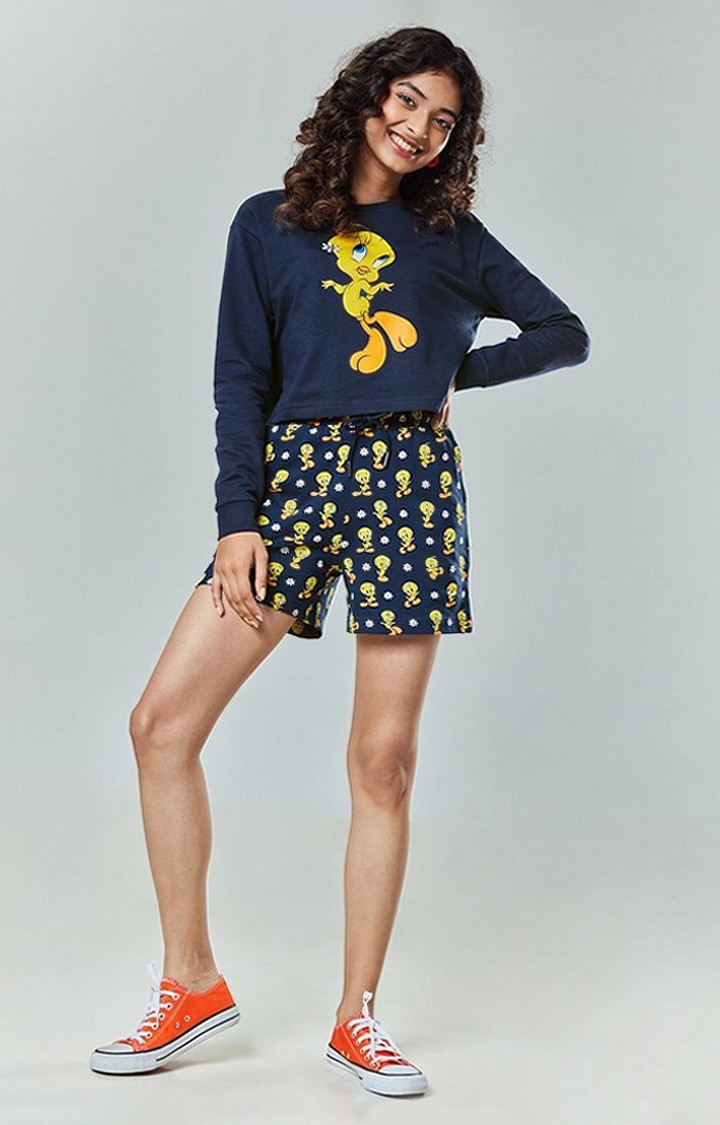 Women's Navy Blue Official Tweety: Pattern Set Nightwear Sets