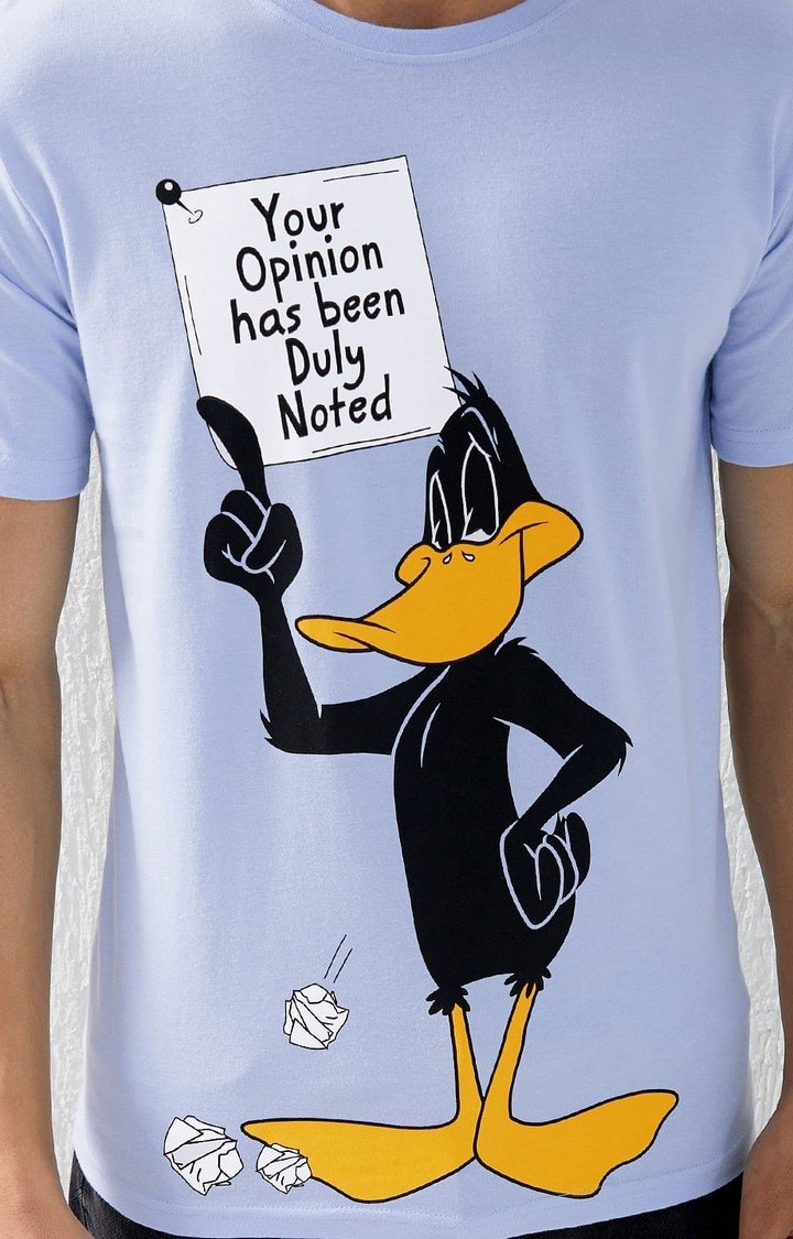 Men's Daffy Duck: Opinion Blue Printed Regular T-Shirt